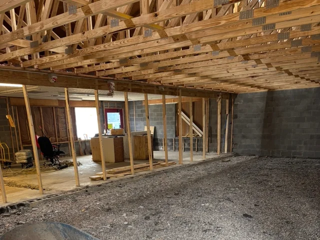 Inside the new addition before it was finished.